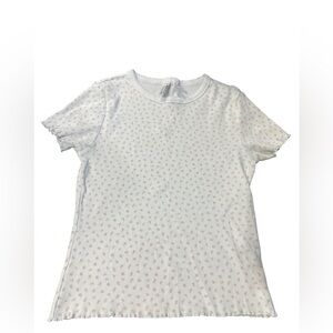 H&M White & Pink Floral Ribbed Short Sleeve Baby Tee Size Medium Juniors EUC